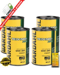 Kit 4 LT OLIO MOTORE BARDAHL TECHNOS XFS F950A 0W30 + Tagliando Adesivo 3lt