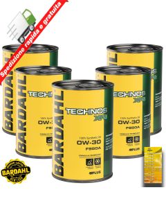 Kit 5 LT OLIO MOTORE BARDAHL TECHNOS XFS F950A 0W30 + Tagliando Adesivo 5lt