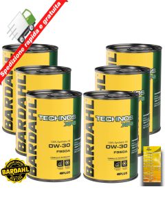 Kit 6 LT OLIO MOTORE BARDAHL TECHNOS XFS F950A 0W30 + Tagliando Adesivo 6lt