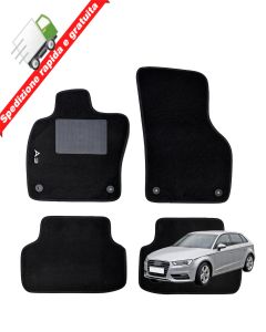 SERIE 4 TAPPETI - TAPPETINI IN MOQUETTE NERI PER AUDI A3 8VA SPB DAL 2012 A 2020