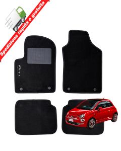 SERIE 4 TAPPETI - TAPPETINI IN MOQUETTE NERI PER FIAT 500 DAL 2013 ANCHE HYBRID