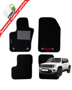 SERIE 4 TAPPETI - TAPPETINI IN MOQUETTE NERI PER JEEP RENEGADE 2014 a 2019 -18mm