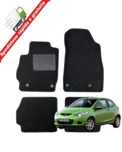 SERIE 4 TAPPETI - TAPPETINI IN MOQUETTE NERI PER MAZDA 2 dal 2007 al 2015