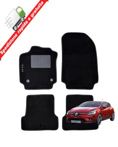 SERIE 4 TAPPETI - TAPPETINI IN MOQUETTE NERI PER RENAULT CLIO S4 DAL 2012 A 2019