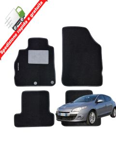 SERIE 4 TAPPETI - TAPPETINI IN MOQUETTE NERI PER MEGANE III BERLINA 2008 AL 2016